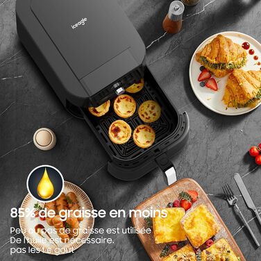 Iceagle Dual Chamber Hot Air Fryer 10L - XXL Hot Air Fryer 2600W, Air Fryer with 2 Baskets, 8 Programs, Oil-Free Hot Air Fryer, Match Cook & Smart Finish Function, including Recipe Book 10L Dual