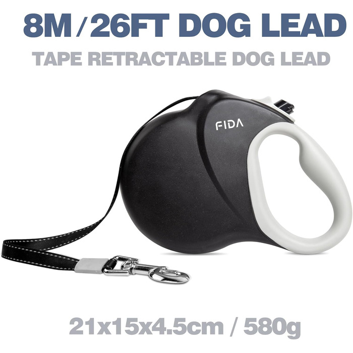 Рулетка для собак Fida 8м, чорна, до 50кг, 2025