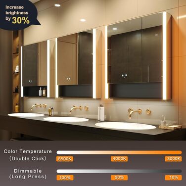 LED дзеркальна шафка у ванну кімнату KWW з підсвічуванням, регульованою температурою світла, антитуманним покриттям та USB-роз'ємами (2 дверцята, 80x70 см)