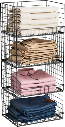 4-Tier Stackable Closet Organizer and Storage Shelves, Clothes Rack, Organizer, Basket Bins, Foldable Sweater Storage for Closet Organizer System, Black (patent pending)