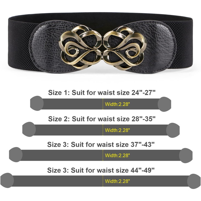 Жіночий широкий еластичний пояс JasGood (4 шт.): шкіряний стрейч для суконь, чорний, коричневий, сірий, бежевий, розмір 71-87 см