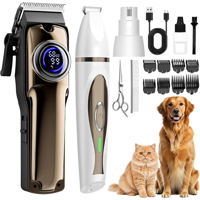 Набір триммерів для собак 3-в-1: машинка для стрижки, триммер для подушечок лап, професійний триммер для густого хутра, для собак та котів (2 шт.)