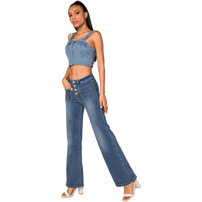 Джинси жіночі Nina Carter P139 Bootcut висока талія, блакитні, з ефектом потертості