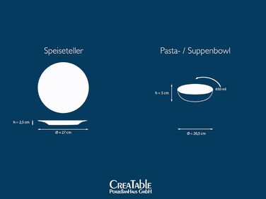 CreaTable Серія Luna Weiss: 12-ти частинний сервіз з порцеляни на 6 осіб, посуд для кухні, безпечний у посудомийній машині та мікрохвильовці