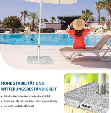Paramondo Umbrella Stand - Granite Umbrella Stand, Square, 48 x 48 cm, with adapter sleeves, for medium-sized umbrellas
