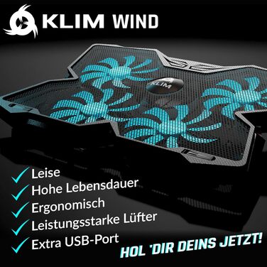 Охолоджувач для ноутбука KLIM Wind — Потужна підставка з 4 вентиляторами для PC, Notebook та PS4, Cyan