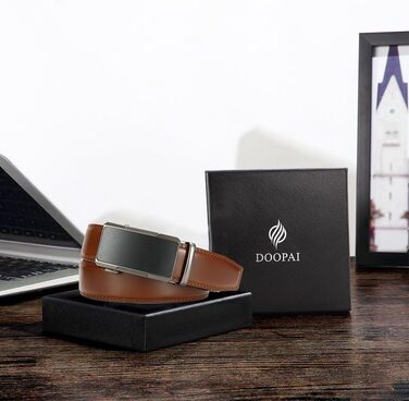 Чоловічий шкіряний ремінь DOOPAI з автоматичною застібкою, 35 мм, регульований розмір, без отворів, білий/коричневий (105-115 см)