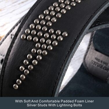 Гітарний ремінь Nefelibata з повномісної шкіри, з підкладкою з піни, з металевими заклепками, для електро-, акустичної та бас-гітари (2,5 см, чорний карбон) (Blitzschlag)