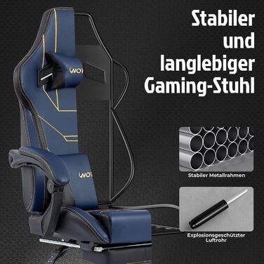 Геймерське крісло Ergonomisch з підставкою для ніг, регульованою висотою, блакитне. Офісне крісло з підтримкою попереку для комп'ютера