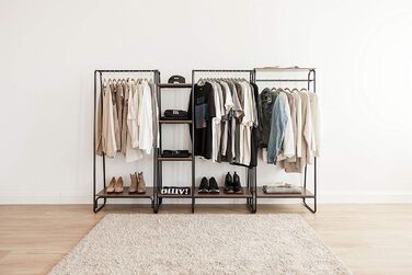 Iris Ohyama Clothes Rack with Wooden Shelves, 4 Levels, White, Modern Design, Robust Frame, Non-Slip, For Bedroom, Studio, Closet, Clothes & Shoes, Laundry Rack, Easy Assembly, (Black, 2 Shelves + Panels)