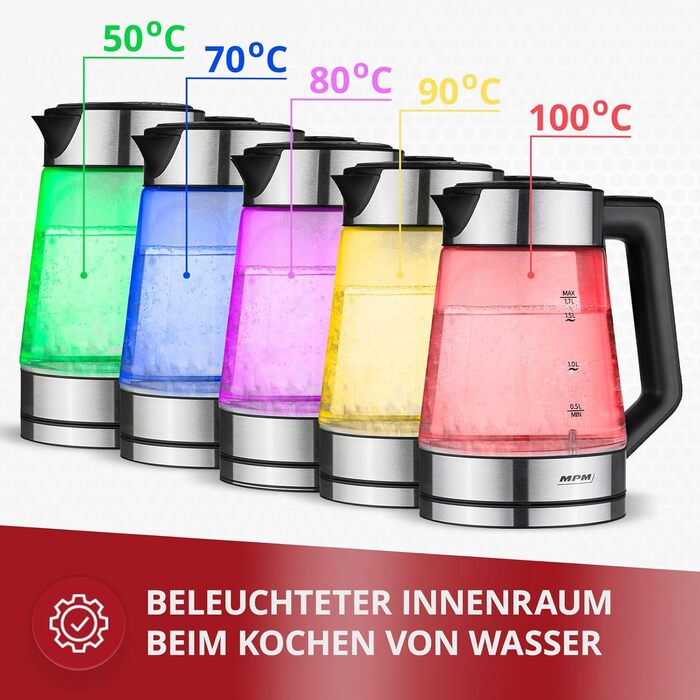 Електричний чайник MPM MCZ-120 1.5L з подвійними стінками, регулюванням температури 40–100°C, нержавіюча сталь, 2200W, тихий, швидкий, сенсорні кнопки, легкий та елегантний, білий (прозорий)