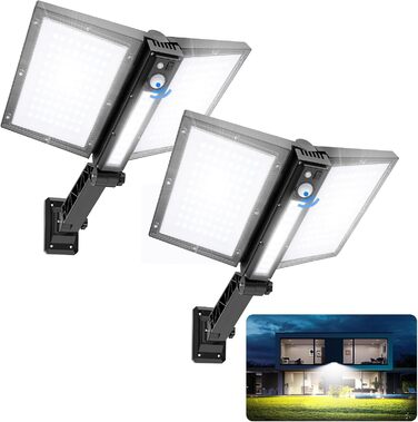 Street light spotlight guide light wall light with motion sensor 200W solar street lamp 180LED solar lights with remote control, 6500K outdoor floodlight for garden, hotel, courtyard, garage, pack of 2