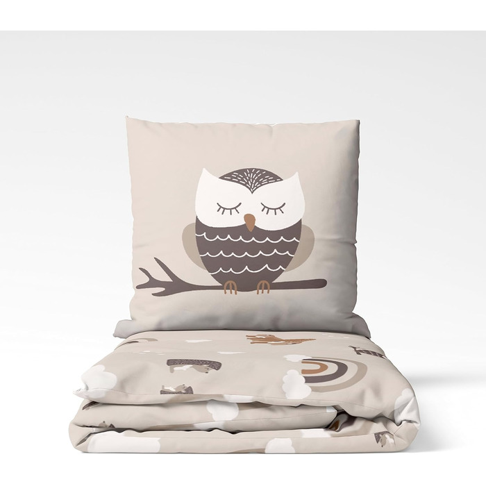 Дитяча постільна білизна 135x200/80x80, Райдуга, Сова та лісові тварини - преміум якість, приємна до шкіри - для дівчаток та хлопчиків - 100% бавовна (Сова), комплект постільної білизни Сова