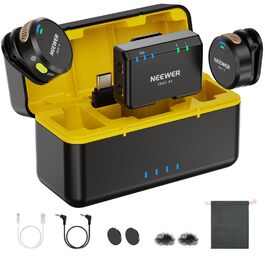 NEEWER CM29 Мініатюрний бездротовий мікрофон-петличка, 48kHz/24Bit з шумозаглушенням, 25 годин роботи, 150м радіус дії, сумісний з iPhone, iPad, Android, DJI, Insta360, ПК, Mac (1RX+2TX+зарядний кейс)