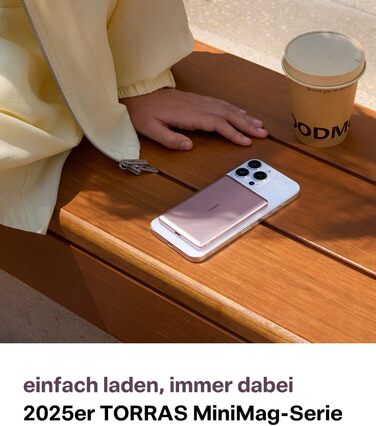 Powerbank TORRAS MiniMag Ultra Slim для iPhone 17 Pro Max: 5000mAh, MagSafe, USB-C, бездротова зарядка, сірий титан/рожевий