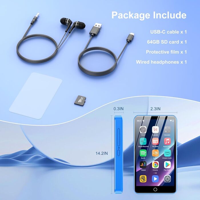 MP3 плеєр 32GB з Bluetooth 5.3, HiFi звук, для дітей, чорний. Радіо FM, підтримка TF-карти до 128GB, еквалайзер, гучний динамік, навушники в комплекті.