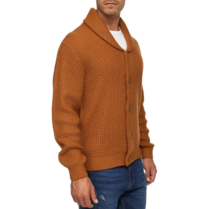 Чоловічий кардиган Indicode INBrandox з коміром-шарфом та кнопковою застібкою | Дріб'язковий кардиган для чоловіків (M, Карамель)
