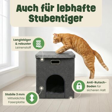 Будиночок-печера для котів Zooprinz Katzenhöhle – затишна печера для котів, тепле котяче ліжко бежевого кольору з подушкою, котячий будиночок для дому як місце для укриття та відпочинку (46 × 41,5 × 60 см)