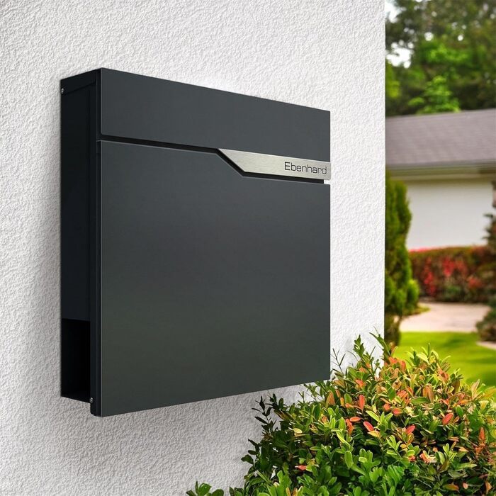 Поштова скринька Metzler Anthrazit з газетницею та іменним шильдиком RAL 7016, вулична, антикорозійна, для настінного монтажу, сучасний дизайн 37x37x10.5 см