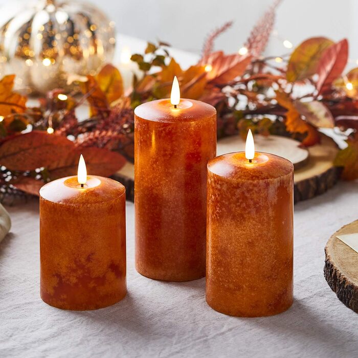 Lights4fun 3-Piece TruGlow® LED Real Wax Candles with Remote Control and Timer, Orange, Battery-Powered, Autumn Decor, Orange Halloween Decor, Modern Autumn Decoration, Candles with Remote Control