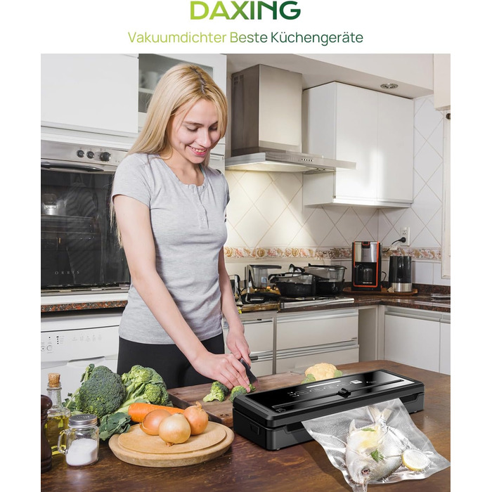 Вакуумний пакувальник 5-в-1 для продуктів харчування: сухий/вологий режим, зберігає свіжість до 7 разів довше, 70 кПа, вбудований різак, шланг, 10 пакетів