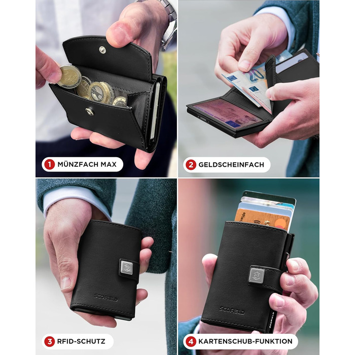 Чоловічий гаманець SF SCOFIELD з відділом для монет | Тонкий гаманець на 9-11 карт | RFID захист | Гаманець для чоловіків | Smart гаманець | Чоловіче портмоне | Чорний - Вогняно-червоний | Мюнцфах Max