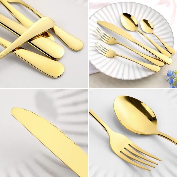 Набір столових приборів OGORI для 6 осіб, 30 предметів, з дзеркально відполірованим золотим покриттям, 18/10 нержавіюча сталь, набір столових приборів для дому/вечірки/ресторану (у подарунковій коробці). Набір столових приборів для 6 осіб (набір столових 