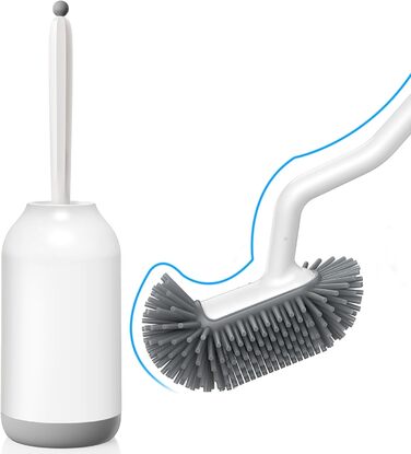 Силіконова щітка для унітазу HAMITOR з тримачем: гнучка щітка для унітазу з очищувачем країв - швидковисихаючий набір щіток для унітазу з тримачем для ванної кімнати. Підвісна щітка для унітазу без свердління, 1 шт. (Блискучий білий, 1 шт.)