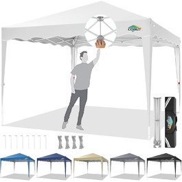 COBIZI 3x3 Pavilion, Waterproof Folding Pavilion 3x3, Stable, 275 cm Party Tent UV Protection 50+ Folding Pavilion 3x3m with Waffle Pattern for Camping Beach Family Gatherings (White)