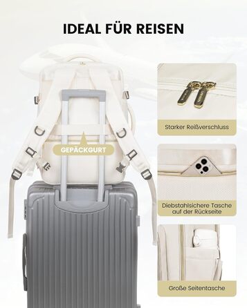 LOVEVOOK Рюкзак ручної поклажі, 40L, для ноутбука 17 дюймів, бежевий, для подорожей