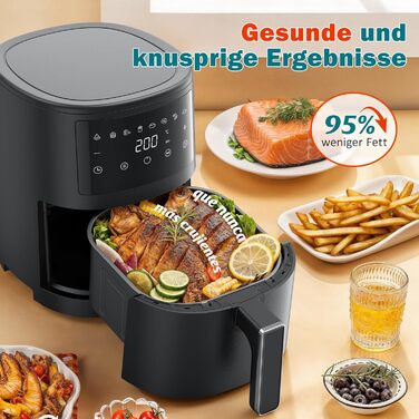 Фритюрниця повітряна Innsky 3.5L, 8-в-1, 1500W з LED-сенсорним екраном, чорна