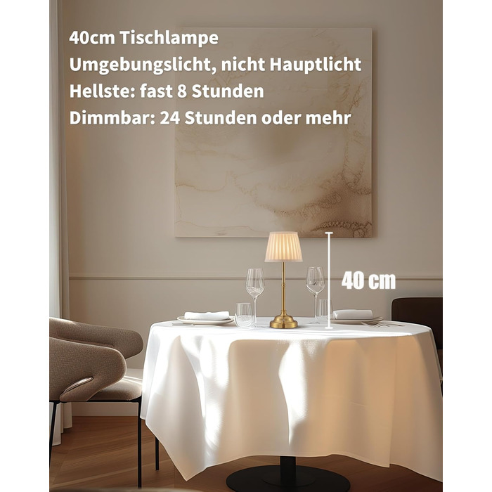 Світлодіодна настільна лампа бездротова, димована вінтажна нічна лампа, ретро акумуляторна лампа 4000mAh, для дому, бару, вітальні (Золото + Бежевий абажур)