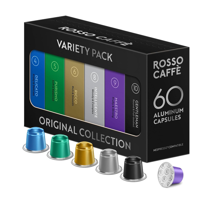 Капсули кави ROSSO CAFFÈ Nespresso, 60 шт., мікс 6 преміум сортів еспресо, сумісні з Nespresso