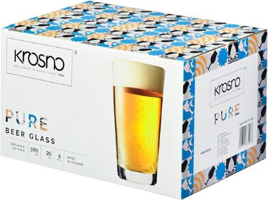 Набір келихів Krosno Pure для пива (6 шт, 590 мл) - кришталь, для пшеничного, світлого пива, пилснера, без свинцю, для посудомийної машини