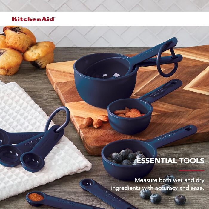 Універсальний 9-елементний набір мірних стаканів і ложок KitchenAid з м'якою ручкою, отвором для підвішування, зручною фіксацією, для кухні, можна мити в посудомийній машині