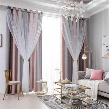 Дитячі штори ZOYIEP, двошарові, непрозорі, зірки, сіра, 132x270 см – гардини для кімнати дівчинки, декор у вітальню та дитячу