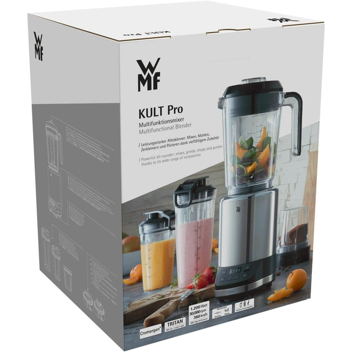 WMF Kult Pro Multifunction Mixer, High-Performance Blender, 30,000 RPM, Smoothie Maker, Stand Mixer, Ice-Crush Function, 4 Mixing Containers including ToGo Lid Single