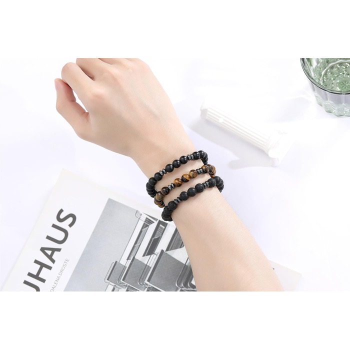Чоловічі браслети з натурального каміння: тигрове око, чорний лава, онікс. Набір з 3-4 браслетів. Чудовий подарунок для чоловіків.