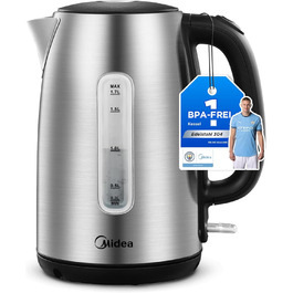 Midea 1.7L Stainless Steel Electric Kettle - Fast Boil, LED Display, 360° Base, BPA-Free