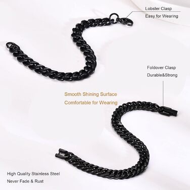 Чоловічий браслет TempBeau: браслет на руку з нержавіючої сталі, панцерна ланцюг, стильний аксесуар для чоловіків, 19-21 см, подарунок для тата/друга