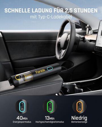 Автомобільний пилосос Fanttik Slim V8 APEX акумуляторний, портативний 4-в-1 з високою потужністю 19000 Па/45 Вт, 2 режими, для авто, офісу, клавіатури (чорний)