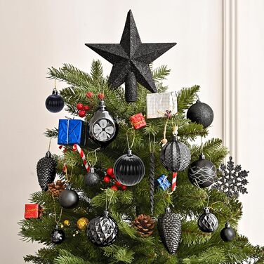 100 шт. прикраси на ялинку, чорні кулі для ялинки, набір прикрас з верхівкою для ялинки, шматостійкі прикраси для ялинки