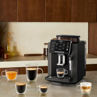 Krups Sensation Fully Automatic Coffee Machine, Milk Frother, 5 Drinks, Filter Coffee Function, 2-Cup Function, Coffee Machine, Black, EA910810 Single