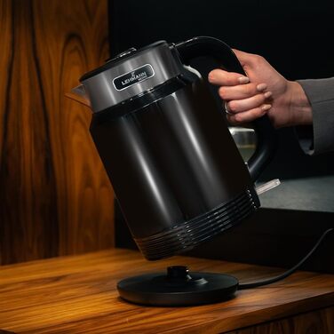 Електричний чайник LEHMANN з нержавіючої сталі 2L, 2200W, швидке нагрівання, подвійні стінки, автовимкнення та захист від перегріву, BPA-free, для великих сімей та офісів, чорний