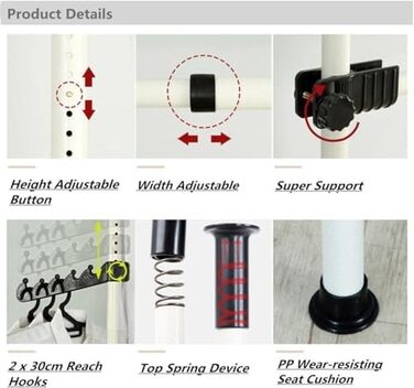 Telescopic Wardrobe System, Clothes Rail System, Shelf System, Clothes Rack with 3 Rails, 4 Crossbars and 2 Wide Hooks for Home and Retail Clothing Stores, 153-272x281-329cm