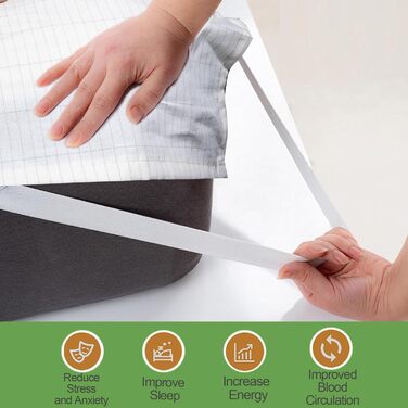 RIQINXIN Grounding Bed Sheet 200x200cm Grounding Mat with EU Grounding Cable Conductive Silver Fiber Grounding Bed Sheet for Better Sleep 10% Silver Fiber Content and 90% Cotton