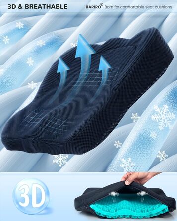 Гелеве сидіння для офісного крісла: ергономічна подушка з подвійною структурою та стільниковою поверхнею (зелена, 43x37x7 см). Для тривалого сидіння, автомобіля, каяка, інвалідного візка. Подушка для куприка та ішіасу.