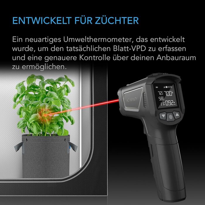 AC Infinity VPD-Thermometer: Вимірювач клімату для теплиць, шатрів, тераріумів, з інфрачервоним датчиком та калібруванням
