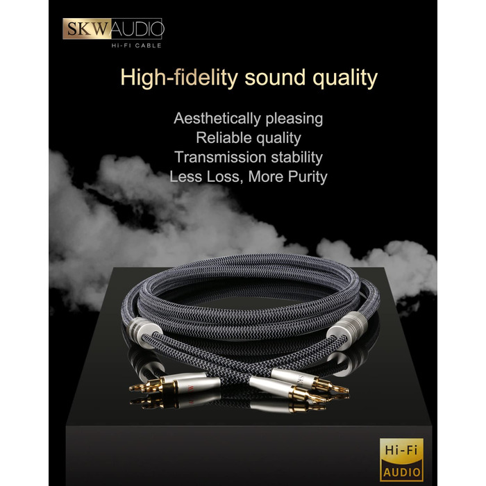 Кабель акустичний SKW з банановими роз'ємами, мідно-срібний HiFi кабель для домашнього кінотеатру, підсилювача та колонок, 1м (пара)