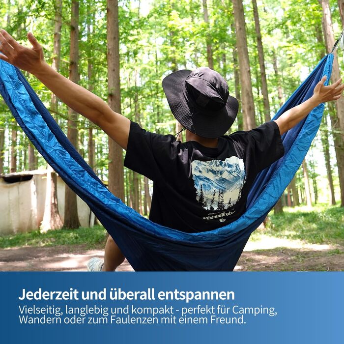 Гамак для відпочинку на відкритому повітрі на 2 особи | 300 кг | Гамак-сітка з комплектом кріплення | Ніylon, для кемпінгу та подорожей | 290x170 см (темно-синій)